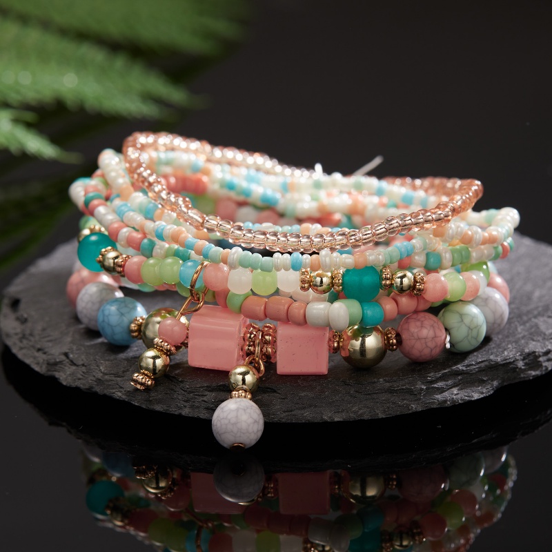Set Gelang Multilayer Manik-Manik Warna-Warni Gaya Bohemian Untuk Wanita