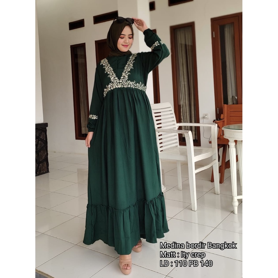 MHARWA MEDINA GAMIS BORDIER BY KANAYA ITYCREPE BAJU DRESS GAMIS BORDIR TERBARU MUSLIMAH FASHION MURAH