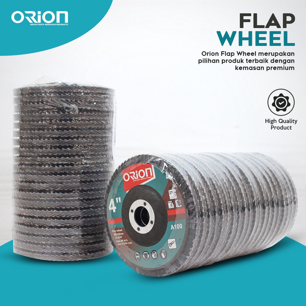 (20 Pcs) Mata Gerinda Amplas 4&quot; Flap Wheel Orion - FW100x16mm A100