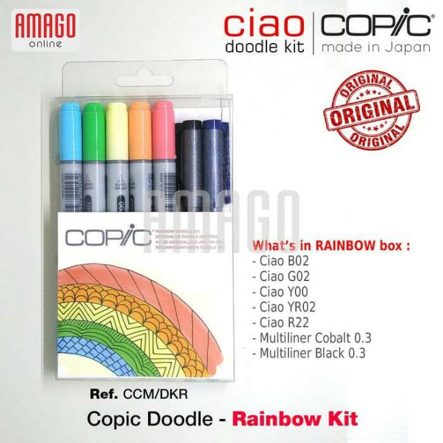 COPIC DOODLE PACK - RAINBOW KIT - 2 PENS AND 5 MARKERS - CCM/DKR