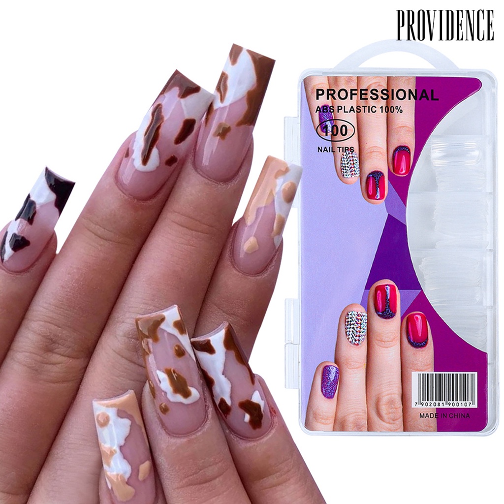 Providence 100pcs / Set Kuku Palsu Full Cover Transparan Seamless Untuk Manicure