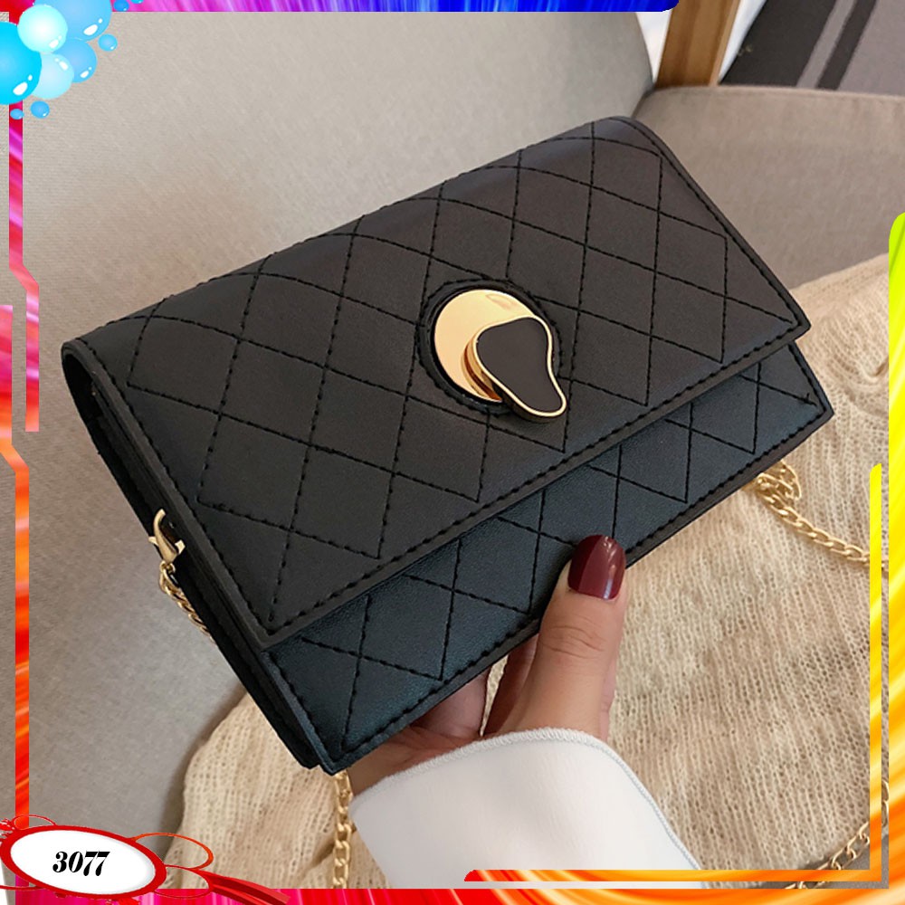 VC85643 / 3077 1KG BISA 2TAS TAS SELEMPANG MOTIF KOTAK TAS FASHION WANITA IMPOER BATAM