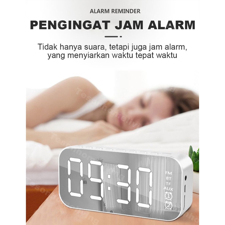 Jam Speaker Bluetooth [Tipe A] Alarm Clock LED Display Mirror Wireless