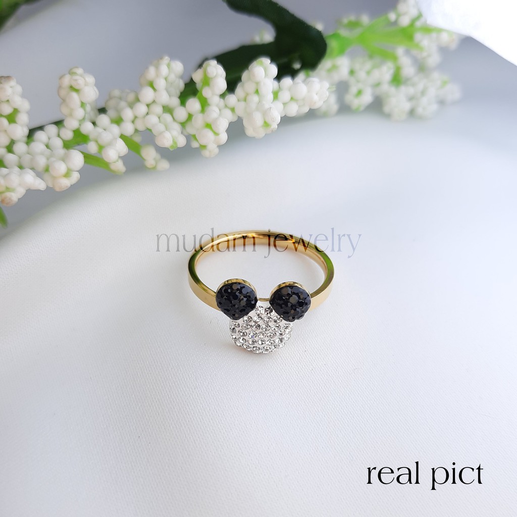 Cincin Titanium Karakter Minnie Putih Hitam dan Pink Hitam