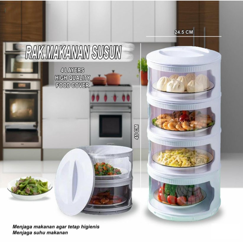TUDUNG SAJI 4 SUSUN PENAHAN PANAS RAK SUSUN MAKANAN 4 LAYER AS