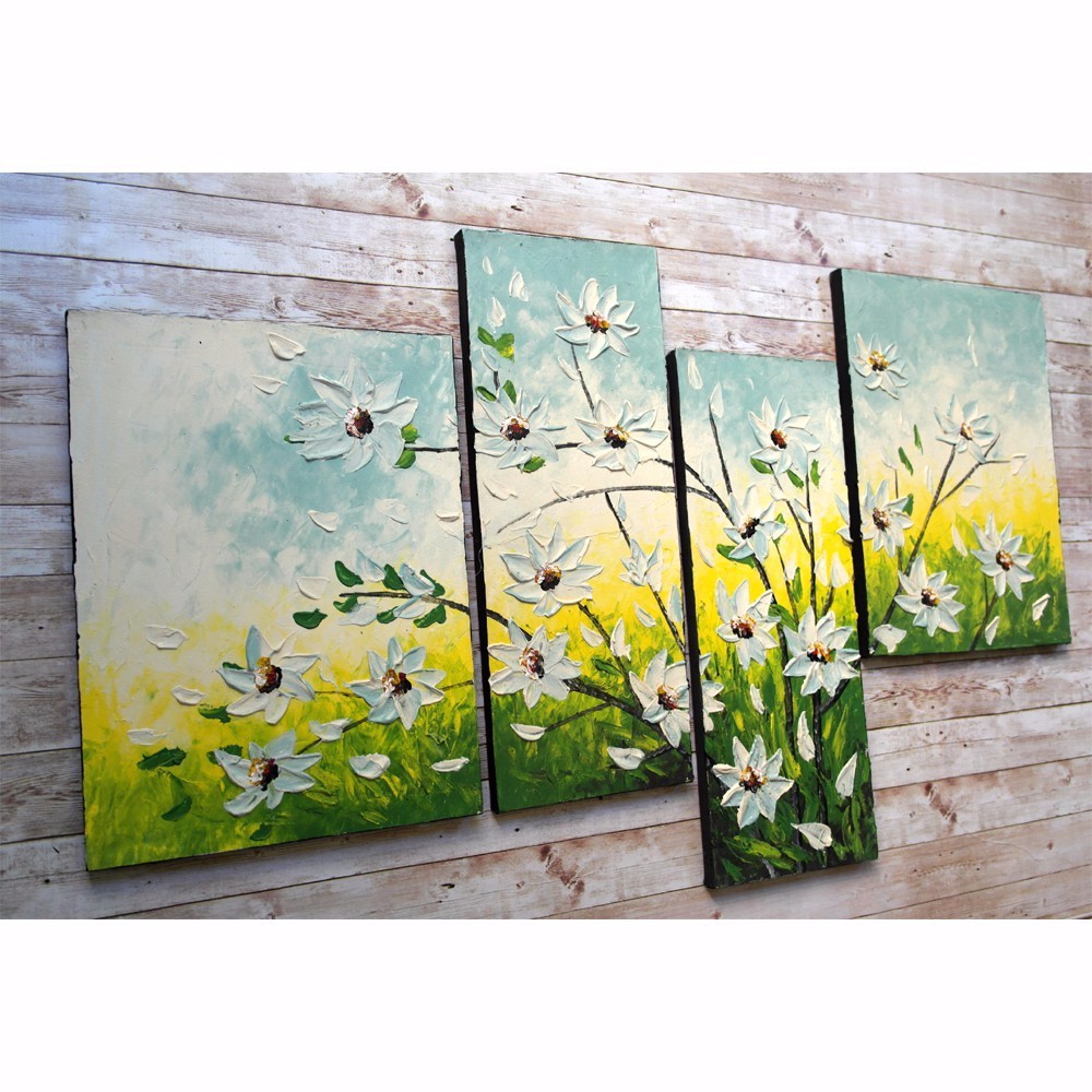 Lukisan Dinding Pemandangan Bunga Dan Padang Rumput Buatan Tangan