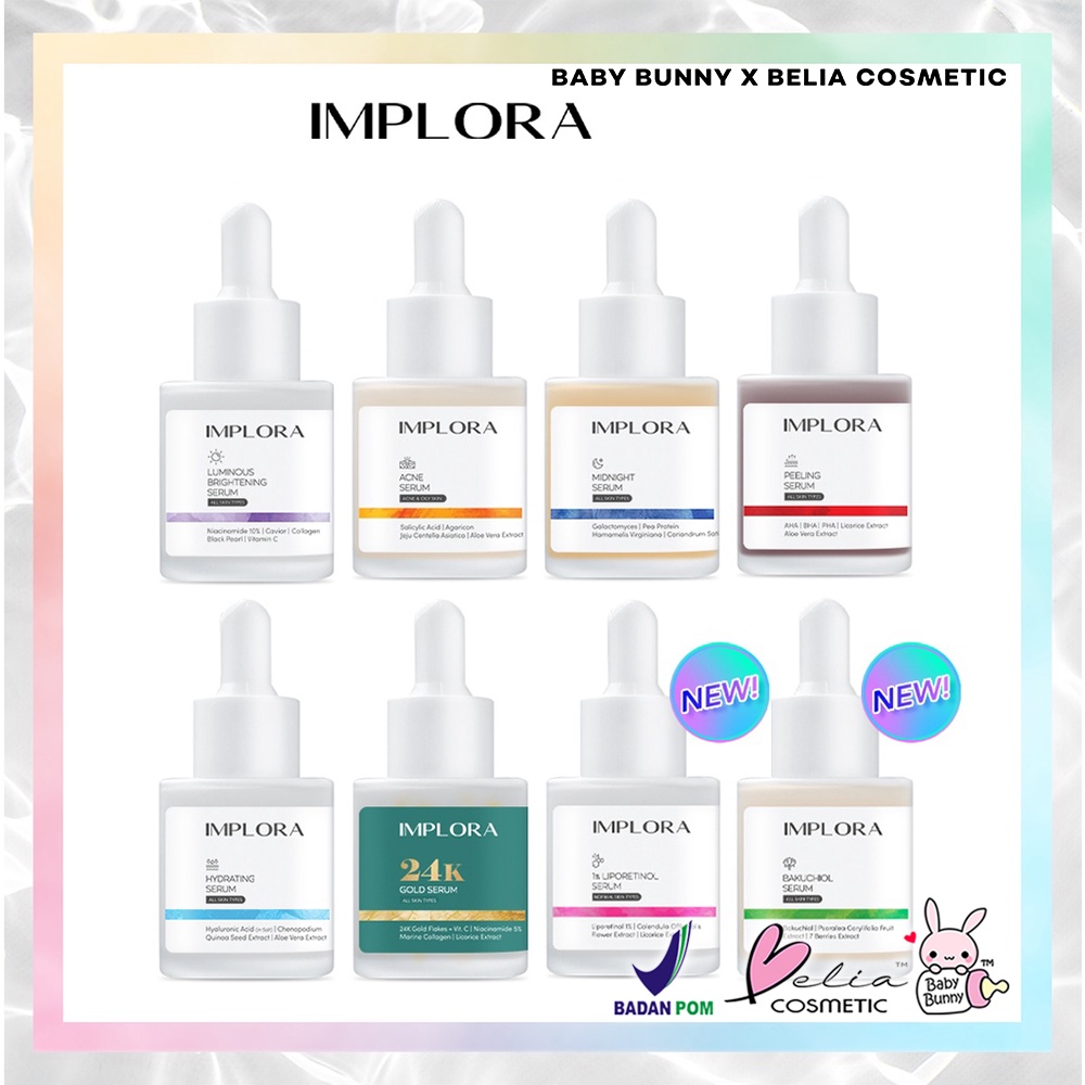 ❤ BELIA ❤ IMPLORA Face Serum | Serum Wajah | 24K Gold | Hydrating | Acne | Brightening | Peeling | Midnight Serum BPOM