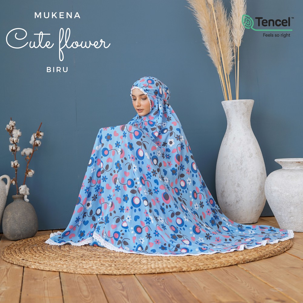 Mukena Cute Flower Biru (Free Tas Pouch &amp; Box)