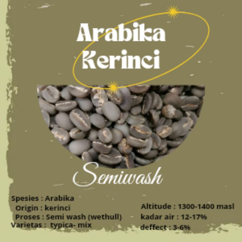 

green Bean / biji kopi Arabika KERINCI - semi wash 1kg