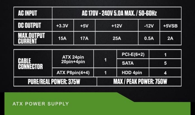 POWER SUPPLY GAMING / PSU ARMAGGEDDON 375W PURE 375 Watt