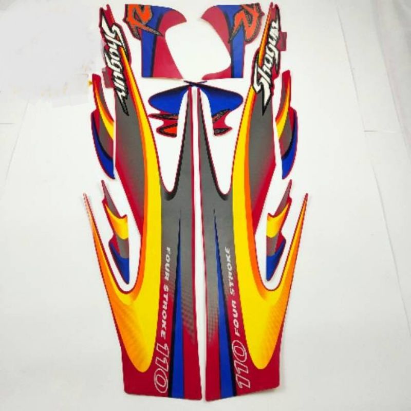striping lis stiker standar ori Shogun 110 R body merah full stiker ori Shogun 110 merah