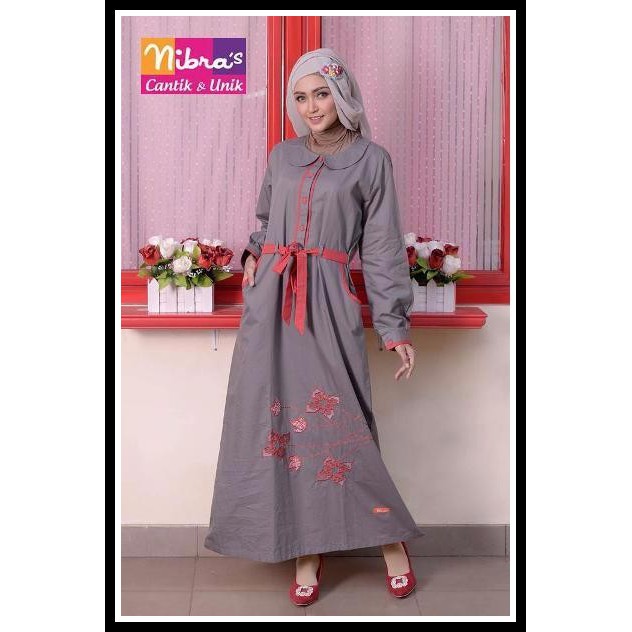 Baju Gamis Model Sekarang Nibras NB 139 Abu Tua Baju Wanita Terbaru Model Gamis Terbaru
