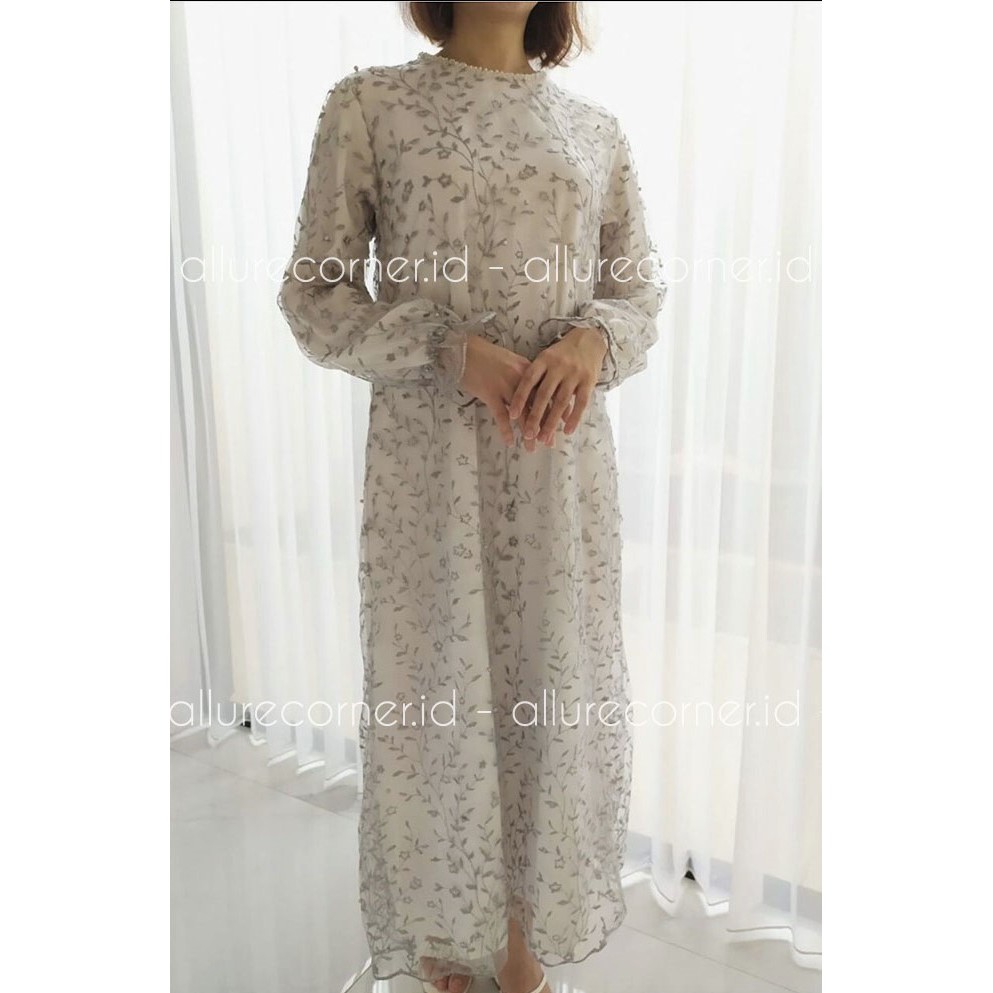 Gamis Full Brukat  Putih Dress Lebaran - Busana Muslim Tunik Kondangan