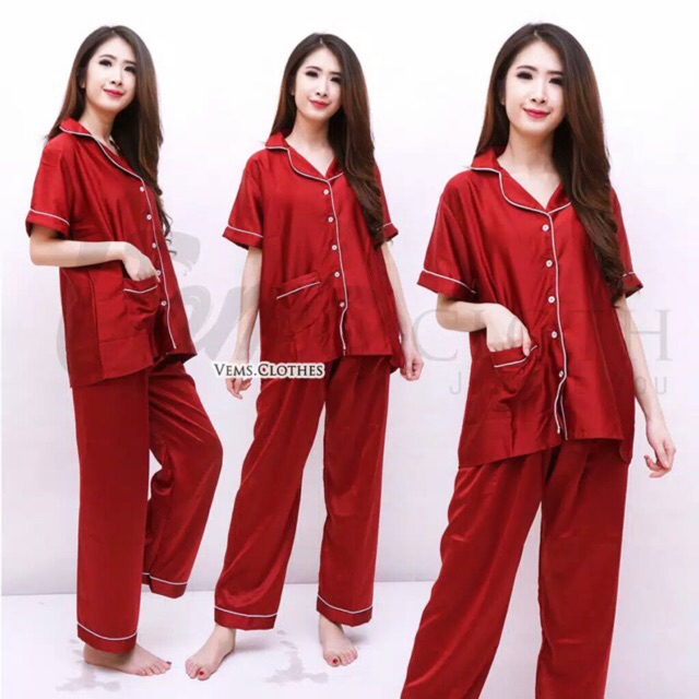 Setelan piyama wanita satin katun jepang baju  tidur murah  