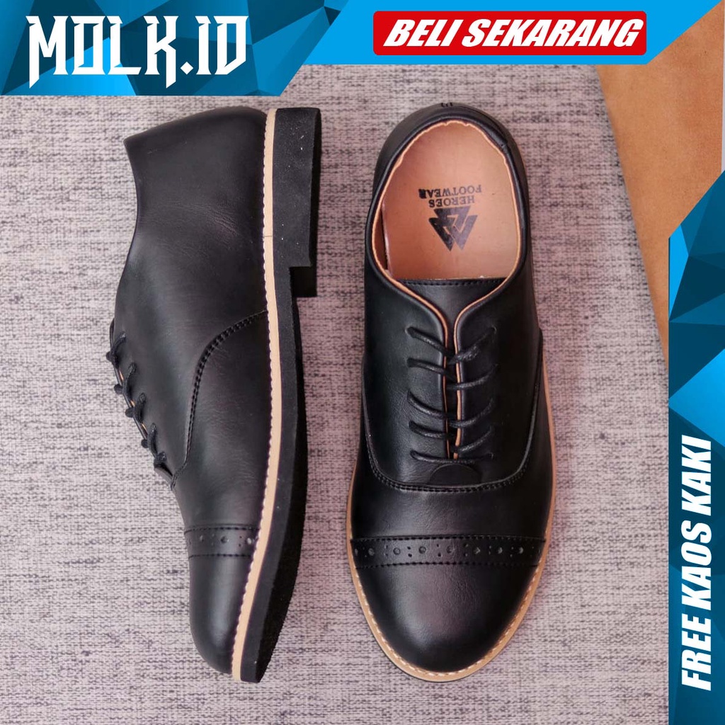 MOLK Sepatu Formal Pantofel Pria Casual Hitam Tali Kerja Kantor Kuliah
