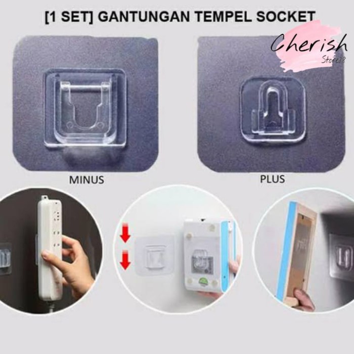 Gantungan Tempel Dinding Socket Hook Plus Minus 1Set Pengait