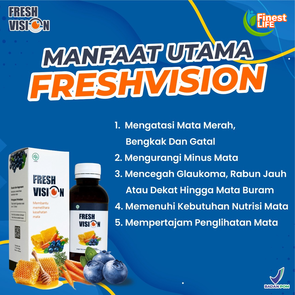 Paket Mata Sehat - 2 Botol Fresh Vision - Multivitamin Mata Ampuh Atasi Masalah Minus Katarak Silinder Cegah Mata Kering Merah Kurangi Peradangan Pencegah Rabun Tajamkan Penglihatan Nutrisi Lihat Tajam Bebas Kacamata Pres Fres fision Tetes Mata Obat Plus