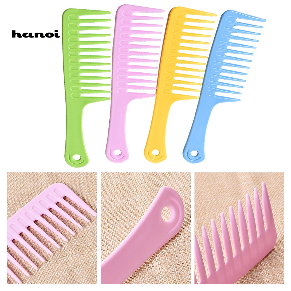 Han_ 2Pcs / Set Sisir Gigi Lebar Anti Kusut Untuk Rambut Lurus / Keriting / Gelombang
