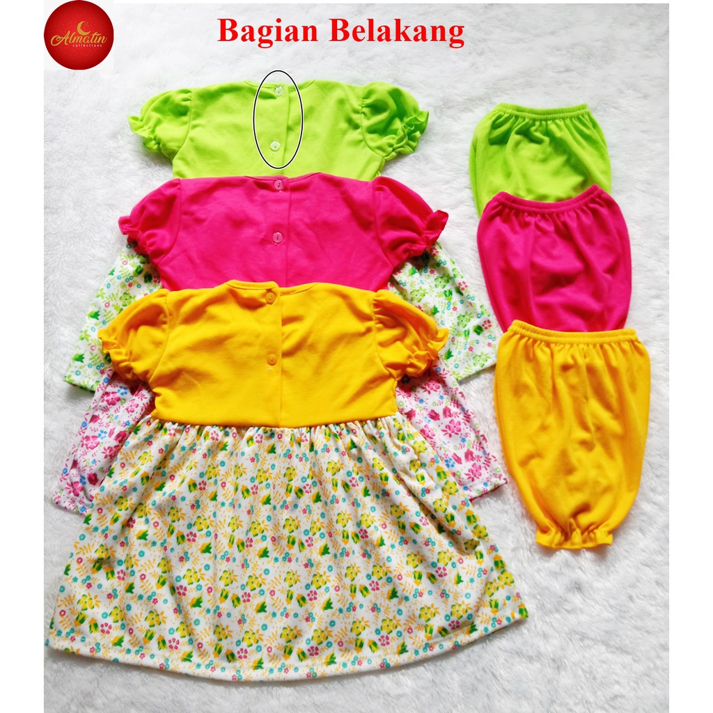 3 Set Setelan Baju Bayi Perempuan/ Dress Bayi Usia 3 - 18 Bulan, Murah Berkualitas