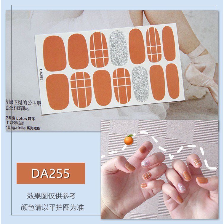 DA Stiker Tempelan Kuku Motif Glitter+Bunga+Polos untuk Nail Art