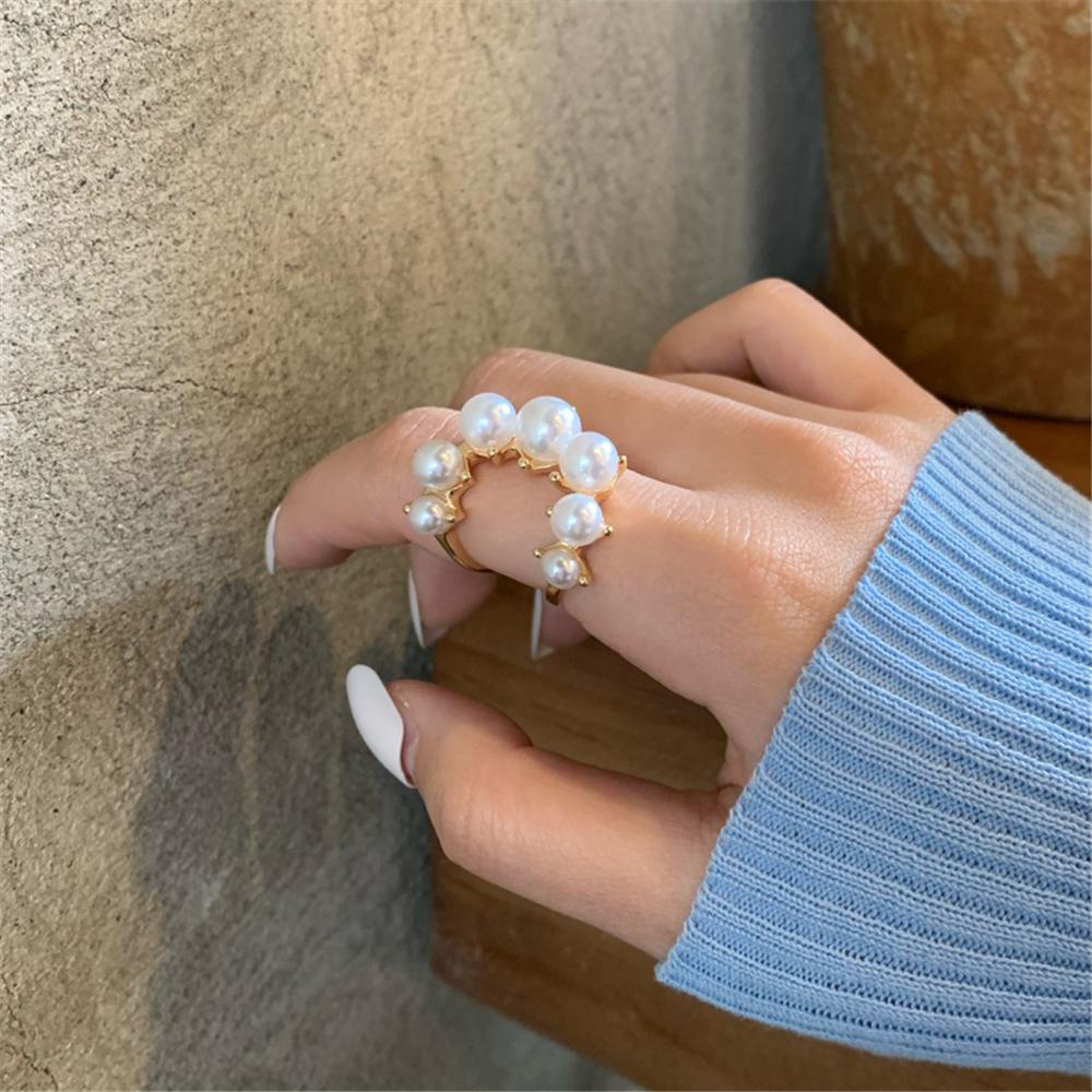 Preva Cincin Mutiara Cincin Terbuka Elegan Wanita Perempuan Multi Manik-Manik