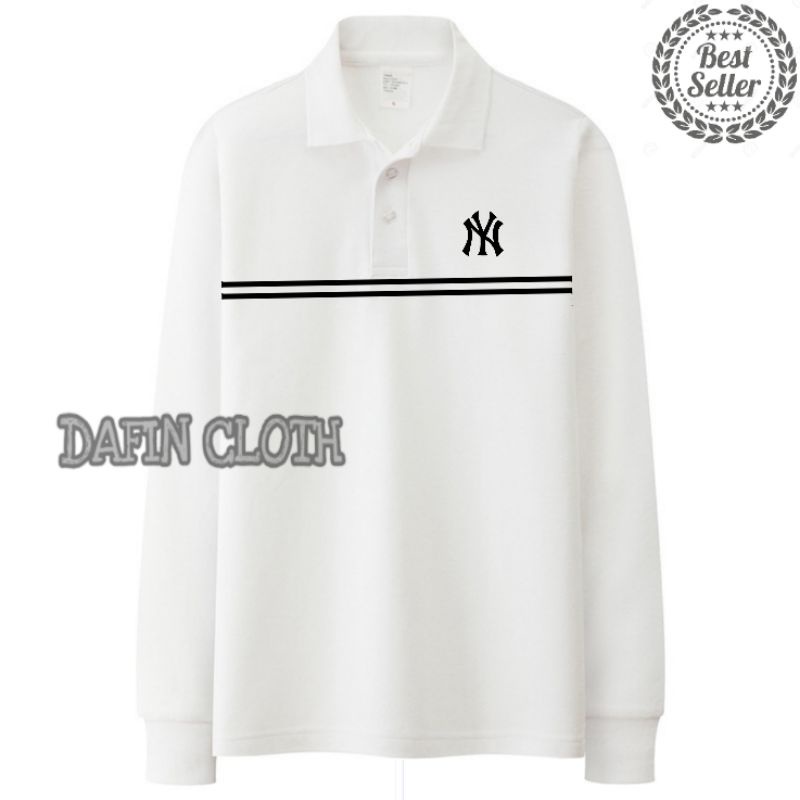 Polo shirt Kaos Kerah Pria Lengan Panjang Nike New York Yankess Strip