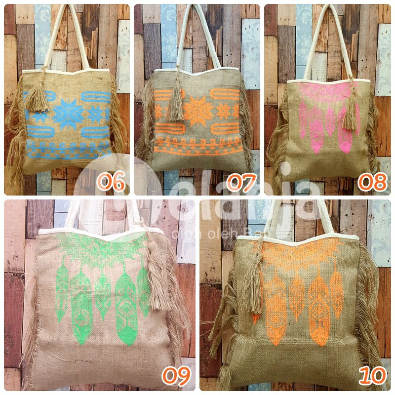 Tas Vintage Goni Rumbai Kancing Potrait tas wanita