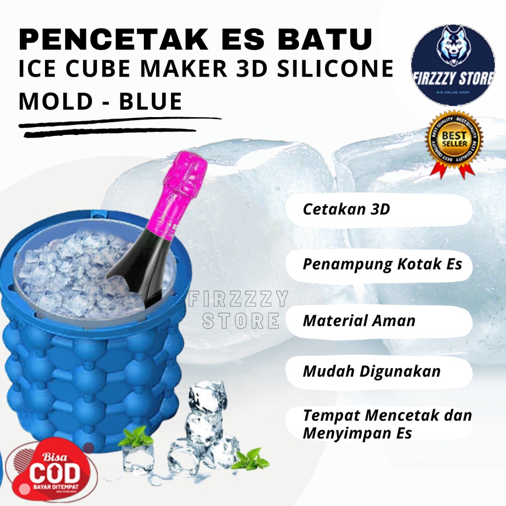 Ice Genie Pencetak Es Batu Ice Cube Maker 3D Silicone Mold - Blue