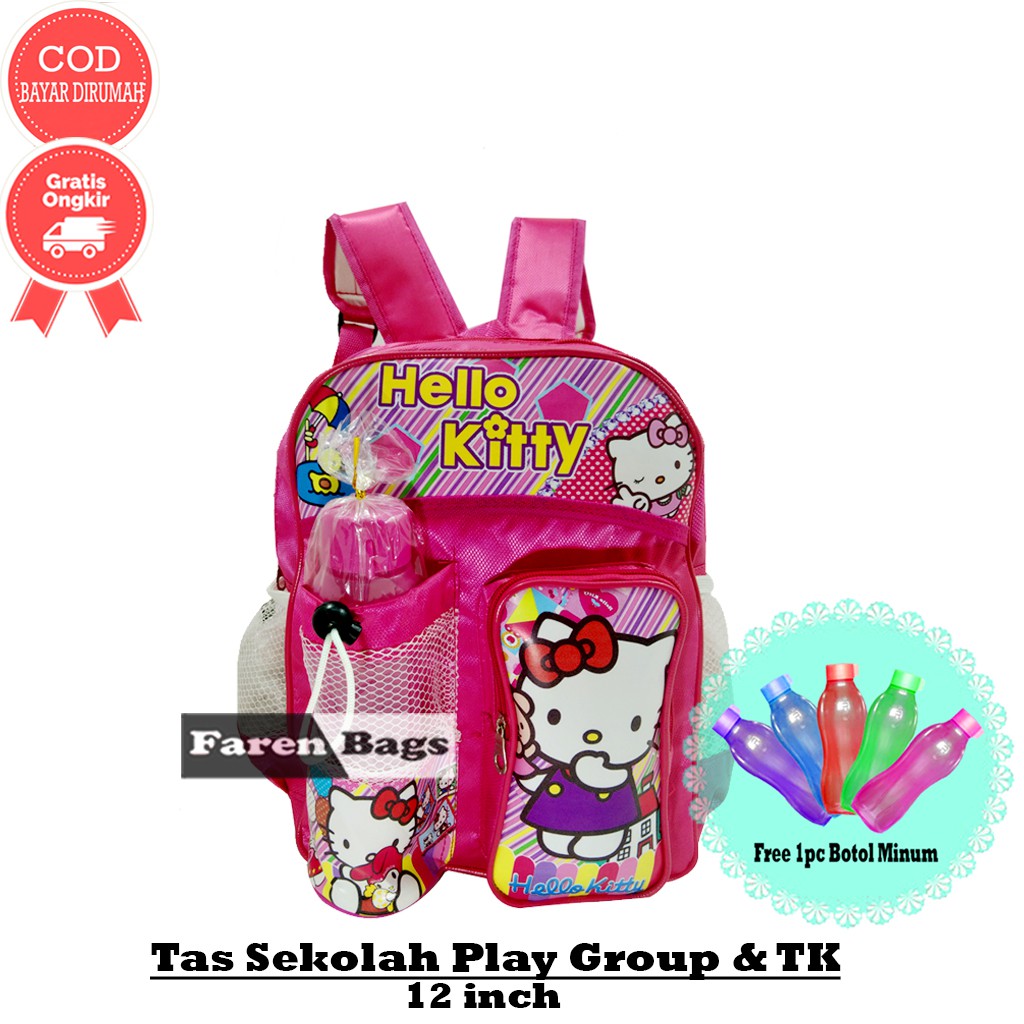 Tas Ransel Sekolah Paud - TK Anak Perempuan Gambar Kartun Free Botol Minum