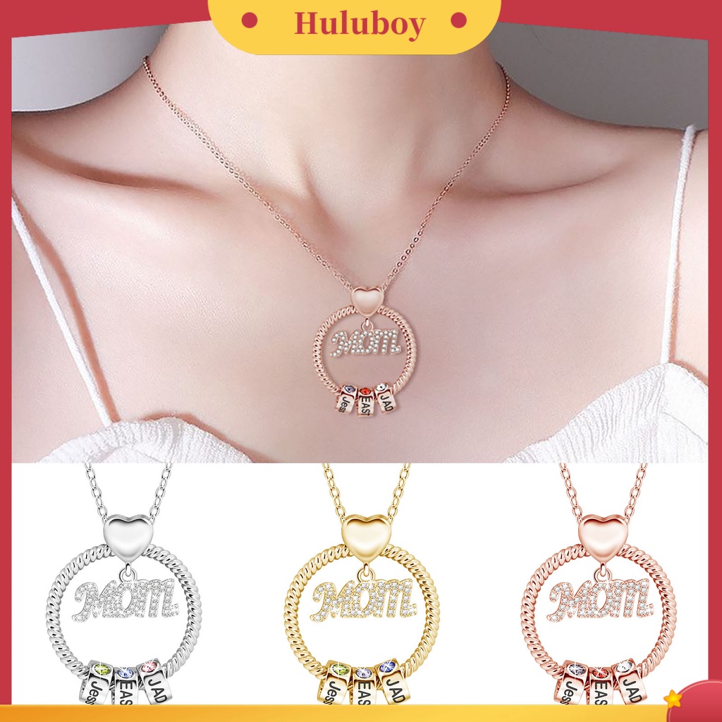 Hu Hu Hu Hu Hu Alat Bantu Pasang Kacamata♡ Kalung Rantai Dengan Liontin Bulat Motif Tulisan Mom Untuk Wanita