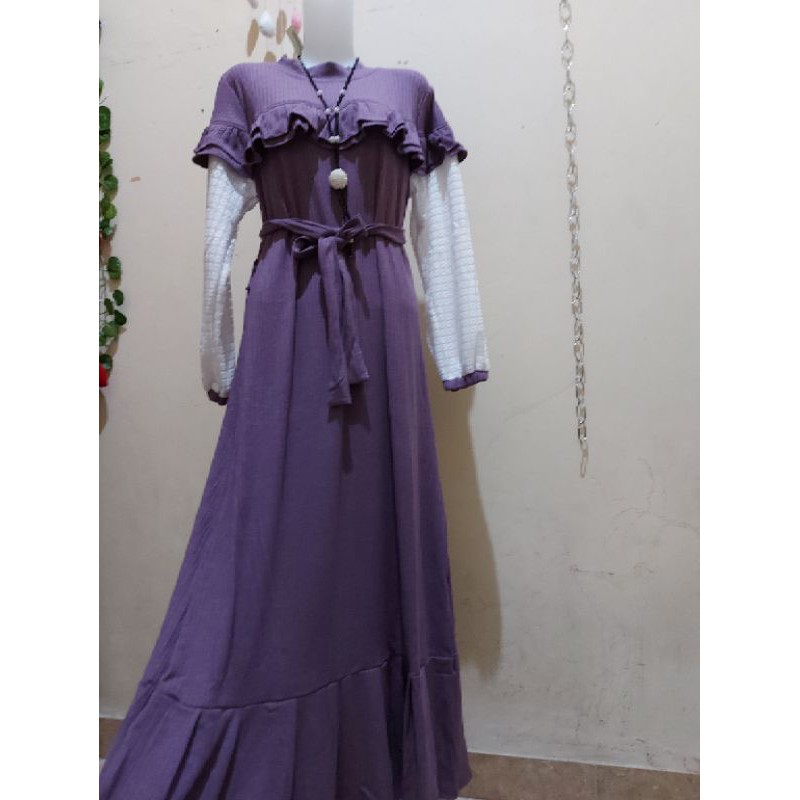 gamis knit kombinasi brukat dada rempel chrisedo/edo