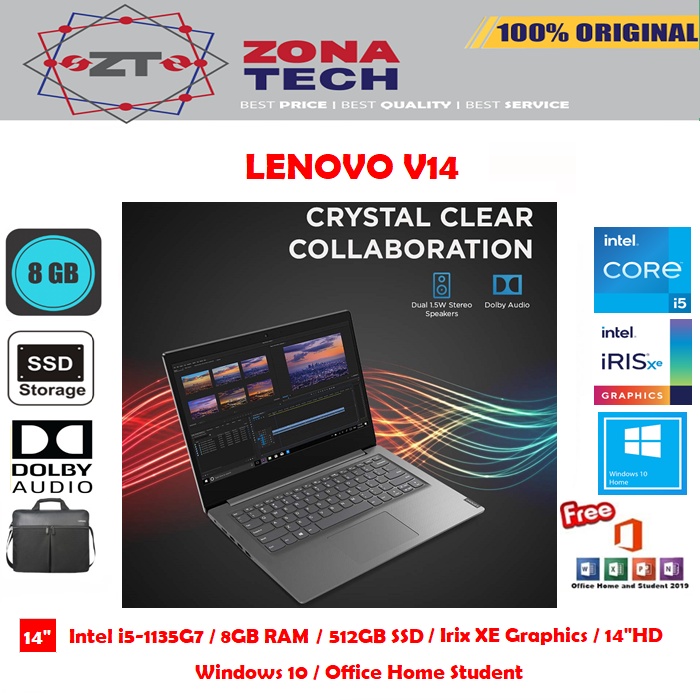 LENOVO V14 - i5-1135G7 - 8GB - 512GB SSD - IRIS XE - 14&quot;HD - WIN10 - OHS