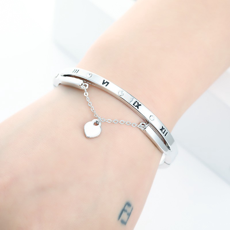 Gelang Wanita Rumbai Elegant Romawi Kristal Bangle Titanium Anti Karat Korea Perhiasan Aksesoris