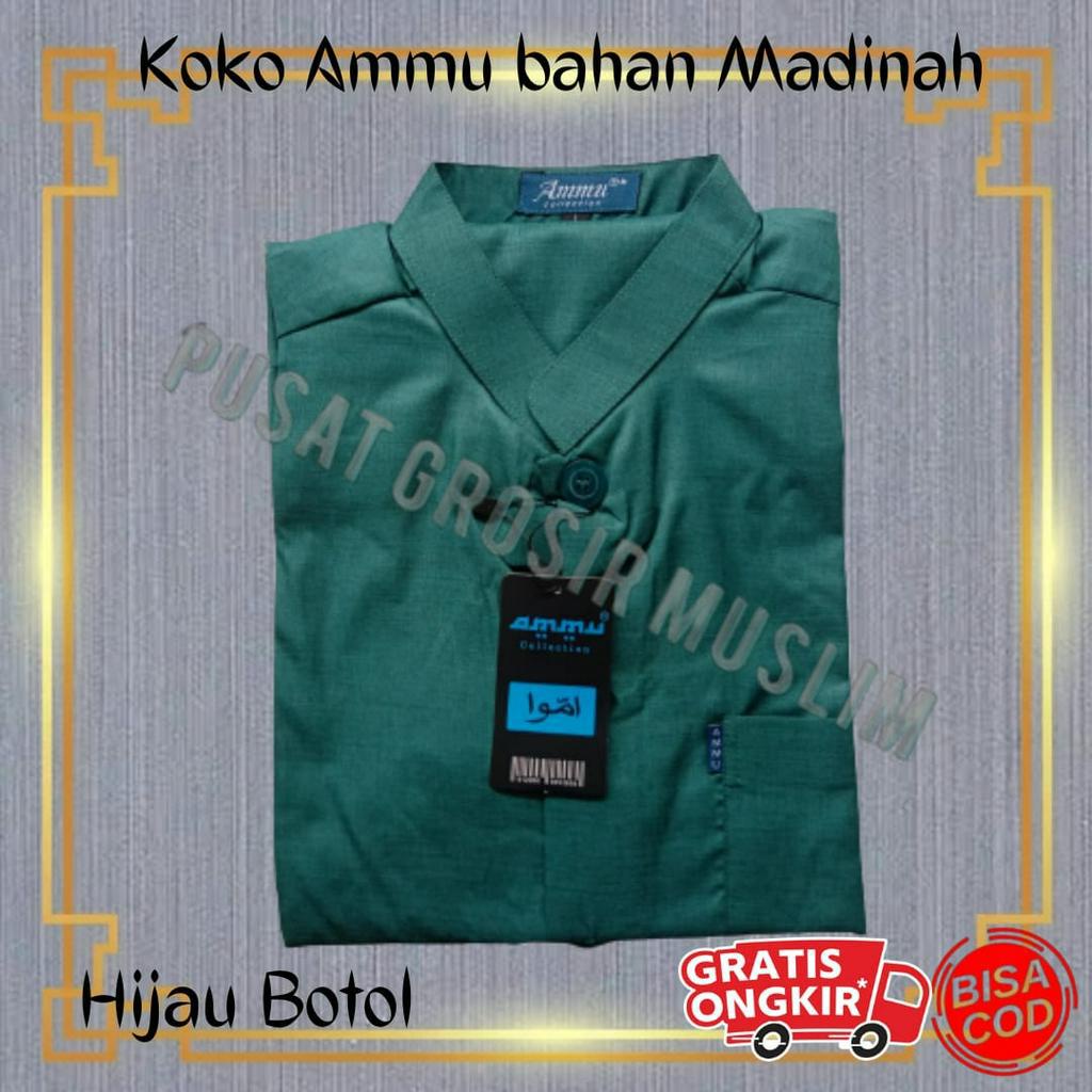 Promo Baju Koko Ammu Bahan Madinah Hijau botolPremium Class Limited Edition