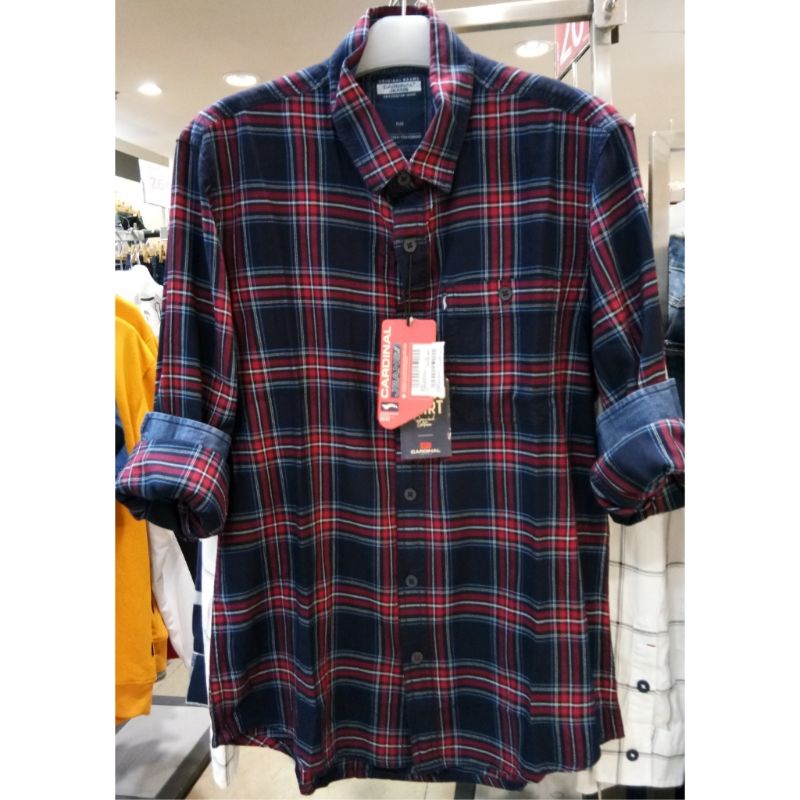 Cardinal jeans original mens CAKAI02201J 11A Kemeja panjang pria katun berkantong merah