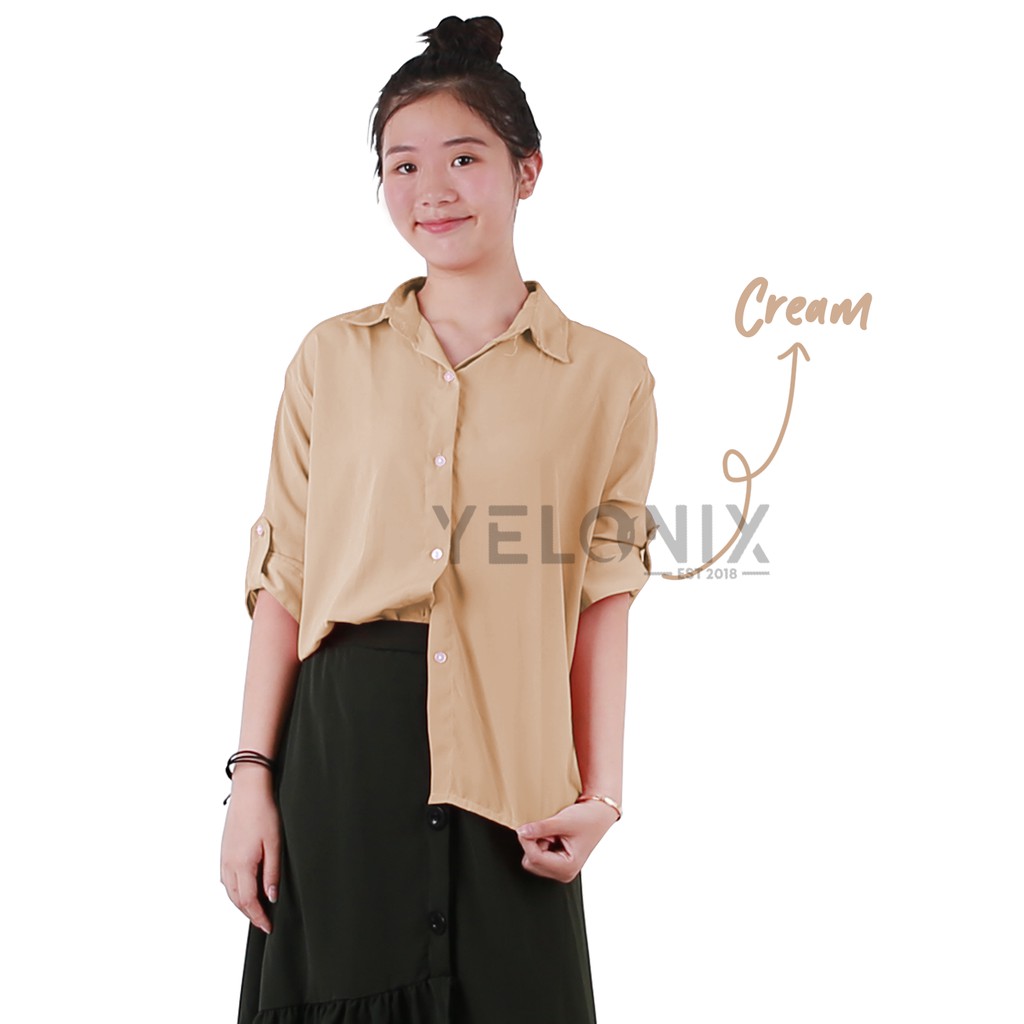 KEMEJA MONALISA POLOS WANITA PANJANG-YELONIX-CREAM