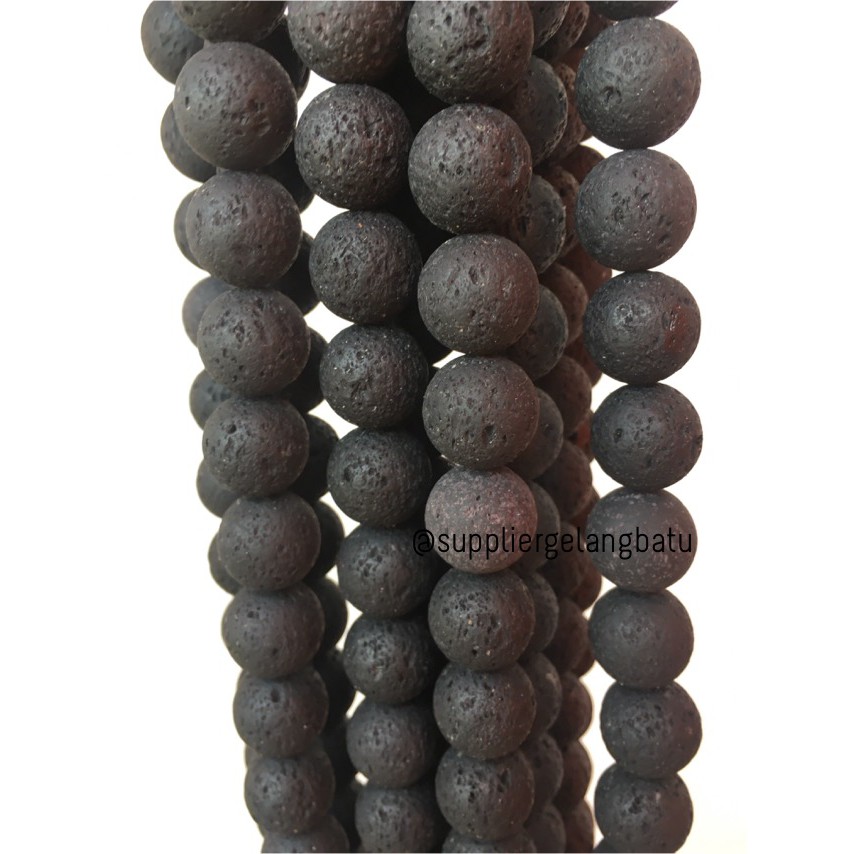 bahan rencengan lava stone kalung gelang 16mm larva merapi akik hitam gelap supplier aksesoris craft