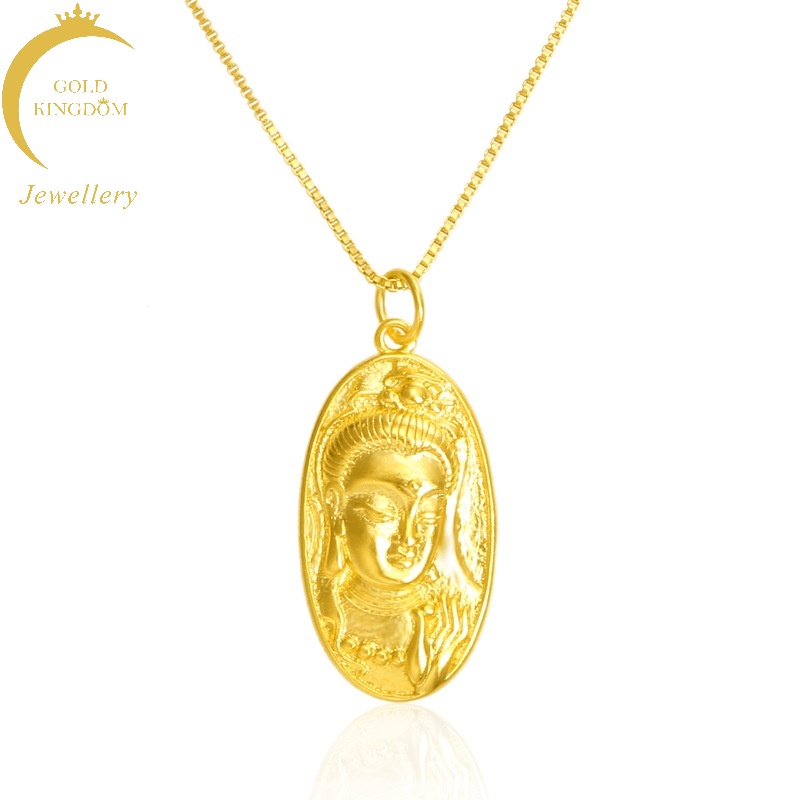 Kalung Liontin Tag Guanyin Gold plated Emas Asli Kadar 375 Gaya Bangkok Untuk Aksesoris Wanita