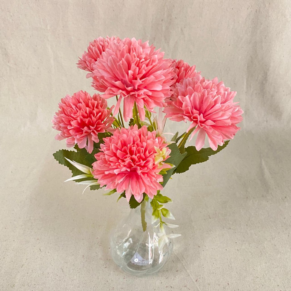 Bunga Pompom Dandelion premium  (satuan) Bunga Artificial / Bunga Plastik / Bunga Dekorasi-pink