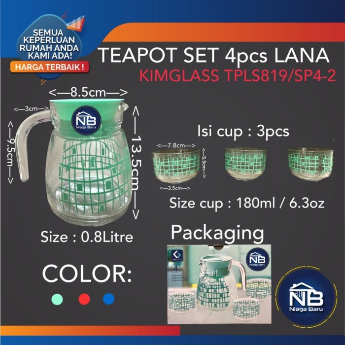Teko set 4 in 1 Pitcher set tea pot kaca kado kimglass Lana