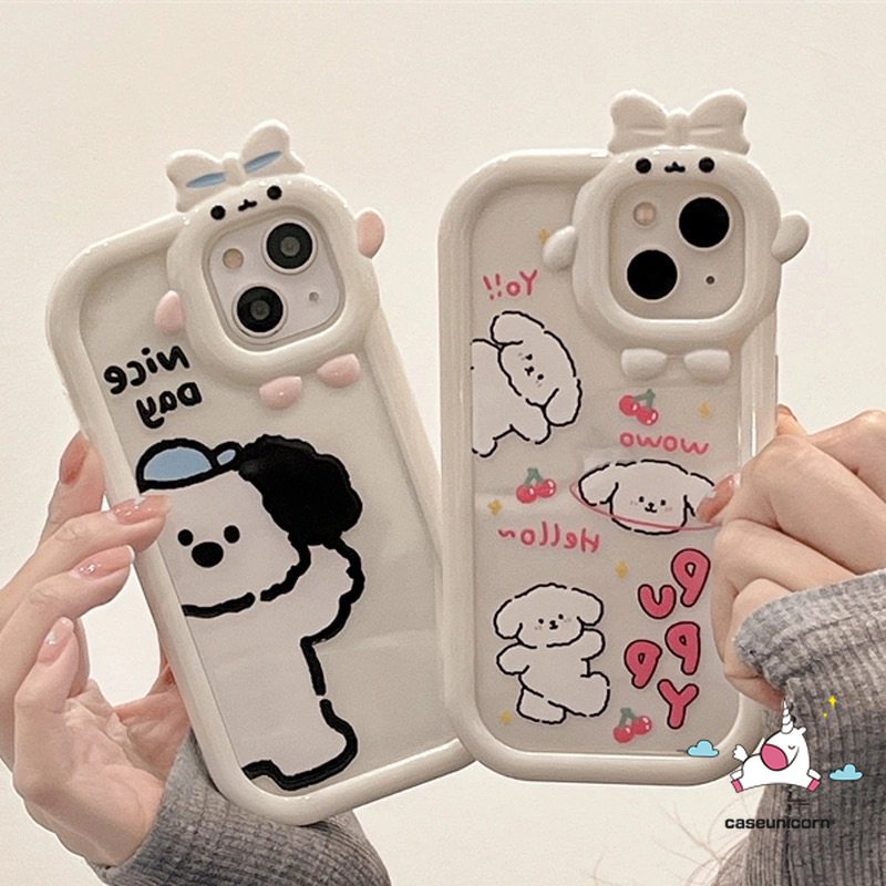 Casing Untuk Redmi 9A 10 9T 10A 10C A1+9C NFC Redmi Note8 9 11 11Pro+10 11s 10 Pro Max Plus POCO M3 X3 NFC Pro Mi 11Lite Kartun Lucu Puppy Dog 3D Bow Little Monster Kotak Lensa