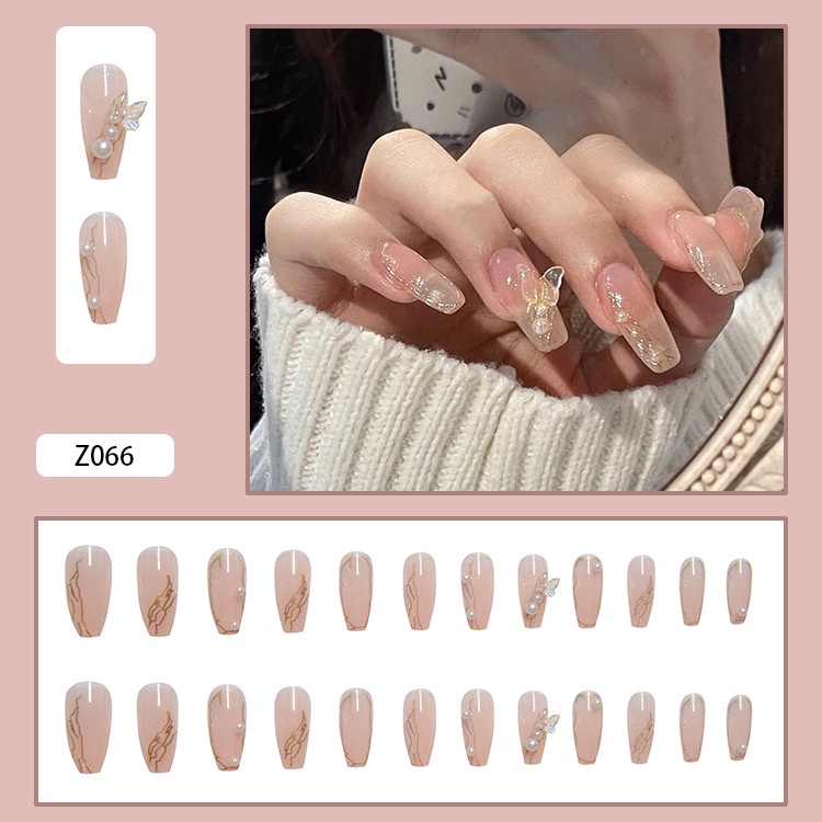 24pcs / Kotak Kuku Palsu Full Cover Aksen Berlian Imitasi Untuk Nail Art Z066-350