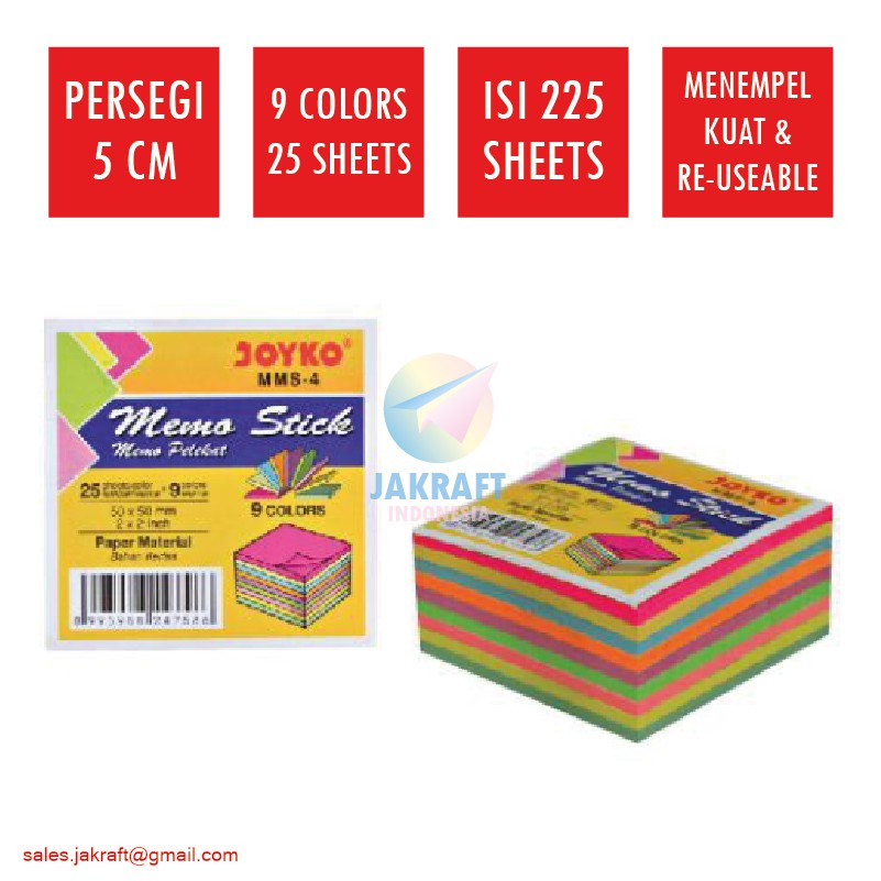 

(225 Lembar) Kertas Memo Stick Tempel 9 Warna Mix JOYKO MMS-4 Sticky Note (5 x 5 Cm)