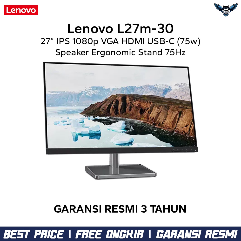 Monitor LED Lenovo L27m-30 27&quot; IPS 1080p VGA HDMI USB-C 75w Spk Ergo