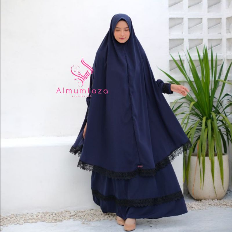 ( khimar + gamis + cadar) madina set woolpeach luxury - Almumtaza Muslimah