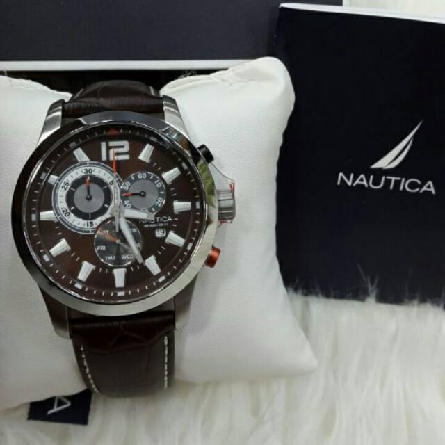 Jam Tangan Pria Nautica A15548G Silver Leather Original Murah