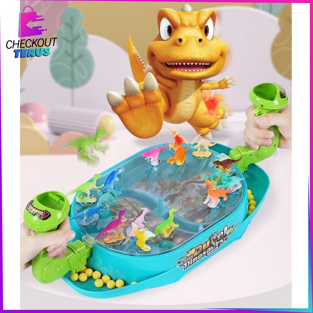 CT M285 Maenan Dino Battle Games Anak Laki Laki Perempuan Mainan Dinosaurus Duel Games Tembak Bola Dinosaur Board Game