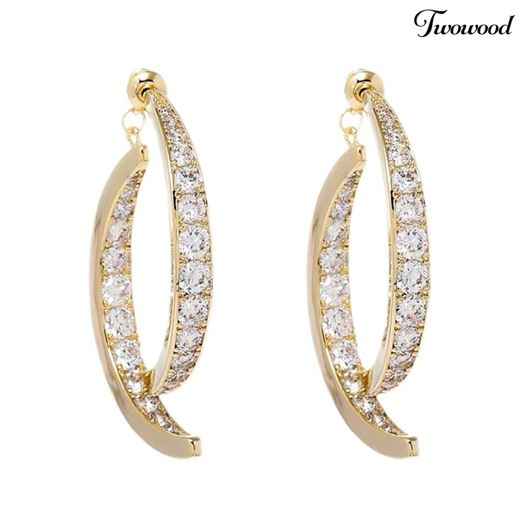 Twowood 1 Pair Dangle Earrings Cross Curved Jewelry Lightweight Sparkling Ear Cuffs for Banquet