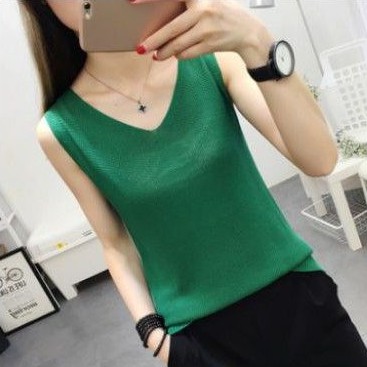 Tank Top Rajut Import Kombinasi Kaos V Neck Kaos Rajut Longgar Atasan Rajut Kaos Rajut