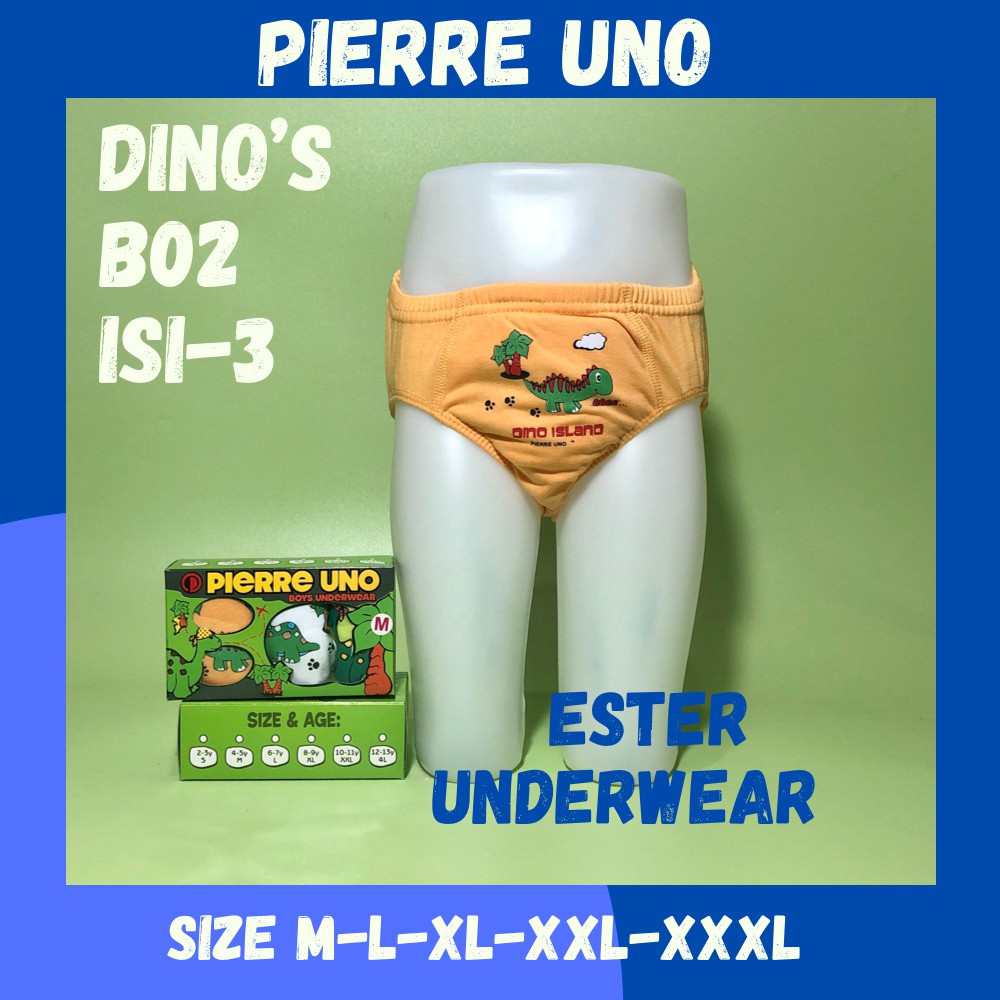 Celana dalam anak laki-laki Pierre uno Kids B02 Dino Isi-3 PCS